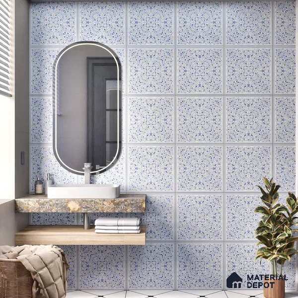 Moroccans Wall & Floor Tile TL 07247 B Azure Lace 1 ft x 1 ft Ceramic Matte Finish - 9 mm | 2 mm Spacer is Mandatory | Suitable For Bathroom, Kitchen, Dining Area | Please Expect a Slight Variation of Pattern